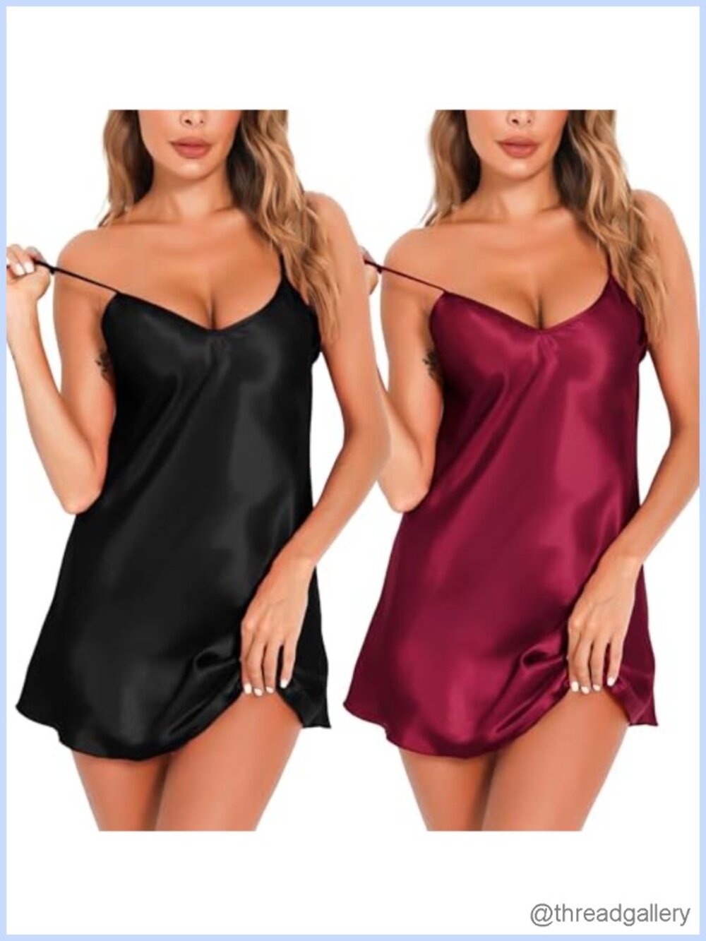 Silk Satin Nightgown 2 Pack Sexy Lingerie Sleepwear Sleeveless V-Neck